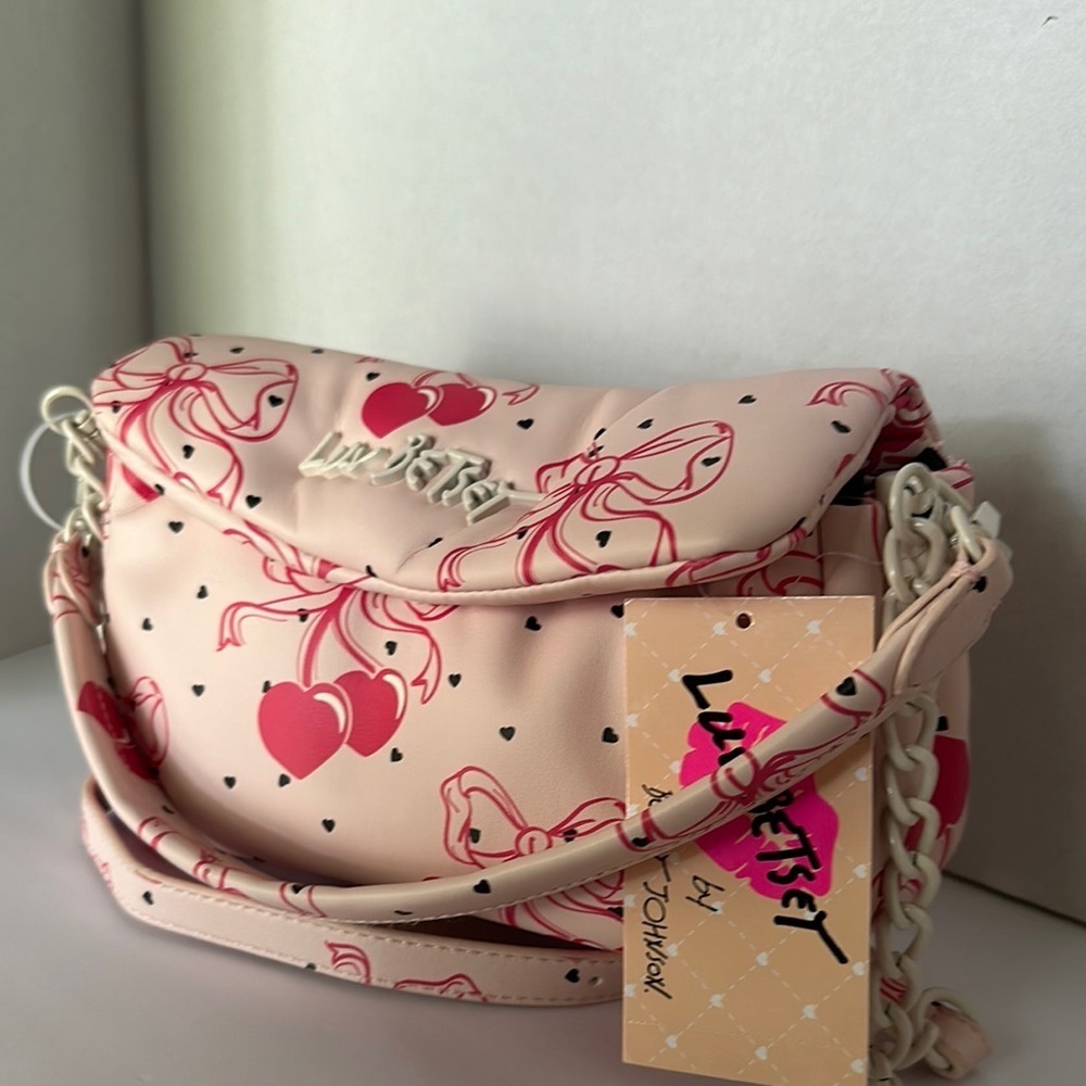 Luv Betsey by Betsey Johnson Pink Bow Cherries Hearts Crossbody Bag - Picture 2 of 16